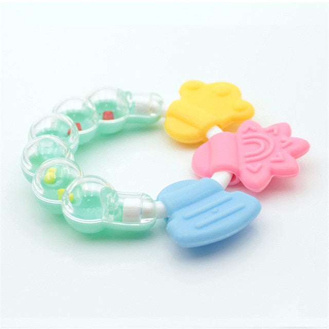 Baby Rattles Toy Food Grade Teething Rattle Plastic Hand Bell Intelligence Grasping Gums Baby Teether Toy for 0-3years - Baby Homez