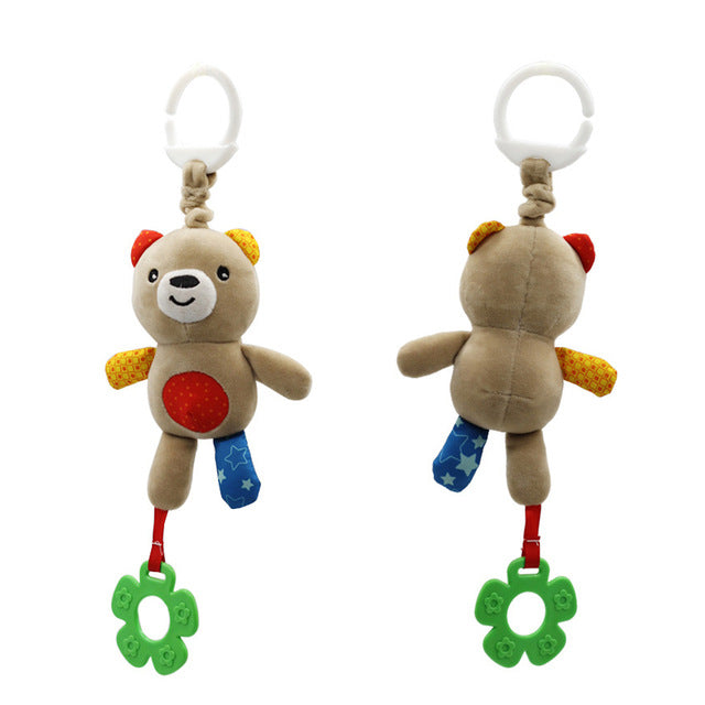 Baby Plush Rattles Cartoon Bear Cow Animal Mobiles Toys Infant Stroller Hanging Mobile Rattles Newborn Toys with Teether - Baby Homez