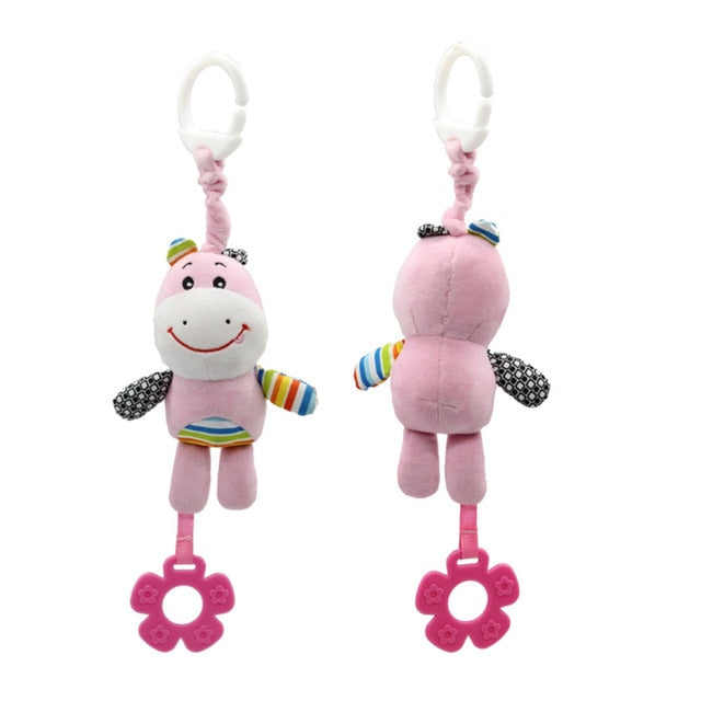 Baby Plush Rattles Cartoon Bear Cow Animal Mobiles Toys Infant Stroller Hanging Mobile Rattles Newborn Toys with Teether - Baby Homez