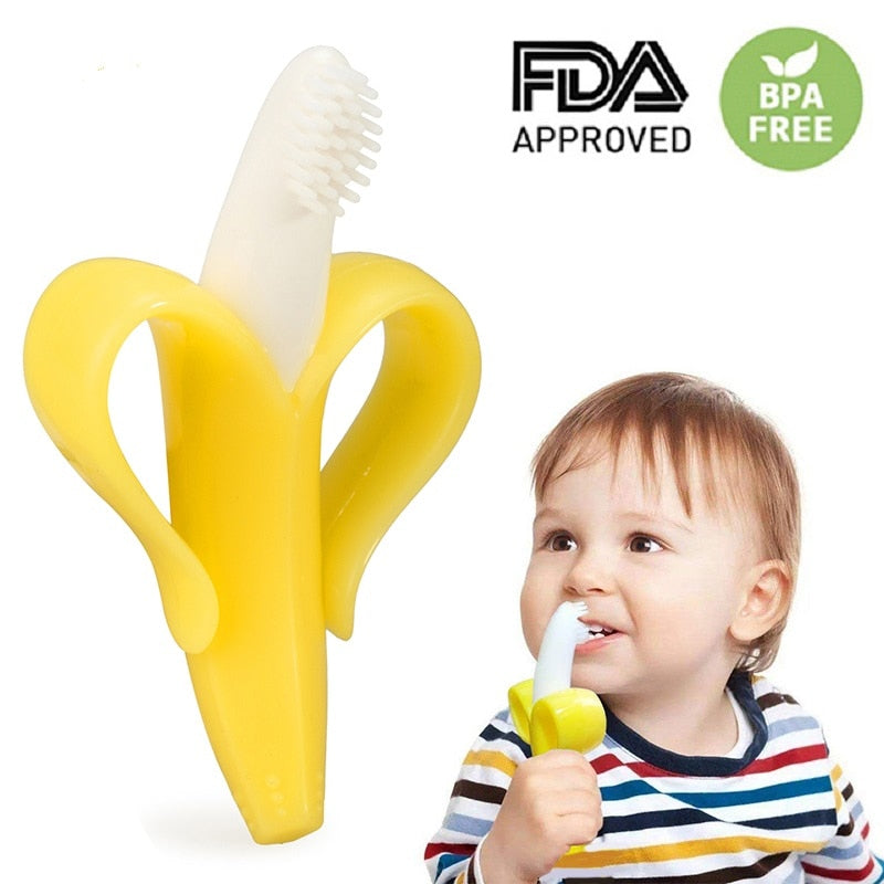 High Quality Baby Teether Toys BPA Banana Teething Ring Silicone Chew Dental Care Toothbrush Nursing Beads Gift For Infant - Baby Homez
