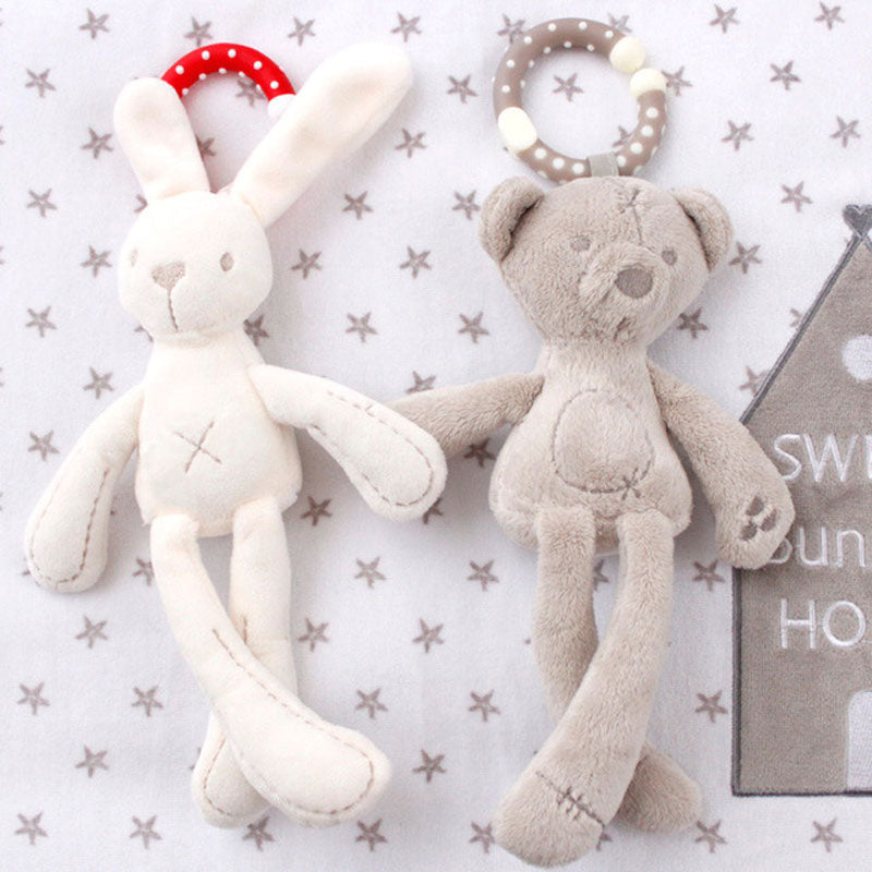 cute Baby Crib Stroller Toy Rabbit Bunny Bear Soft Plush infant Doll Mobile Bed Pram kid Animal Hanging Ring Ring Color Random - Baby Homez