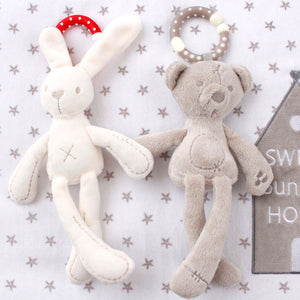 cute Baby Crib Stroller Toy Rabbit Bunny Bear Soft Plush infant Doll Mobile Bed Pram kid Animal Hanging Ring Ring Color Random - Baby Homez