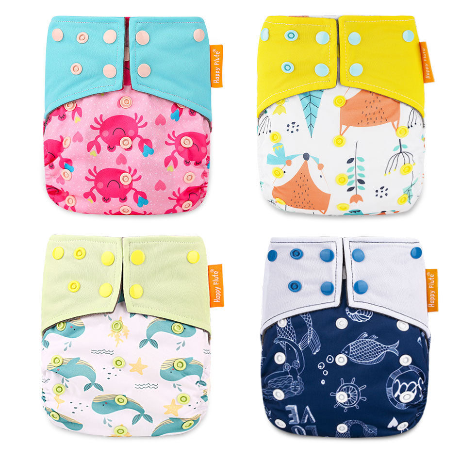 Happy Flute OS Cloth Diaper Bamboo Charcoal Pocket Diaper Christmas Baby Nappy Cloth Nappy 1 pcs Pack - Baby Homez