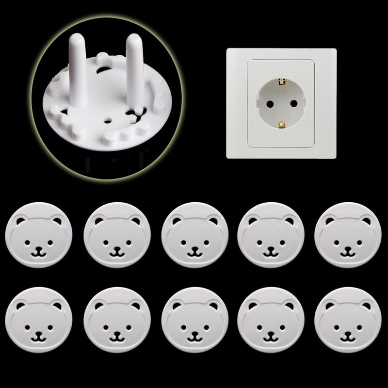 10pcs Bear EU Power Socket Electrical Outlet Baby Kids Child Safety Guard Protection Anti Electric Shock Plugs Protector Cover - Baby Homez