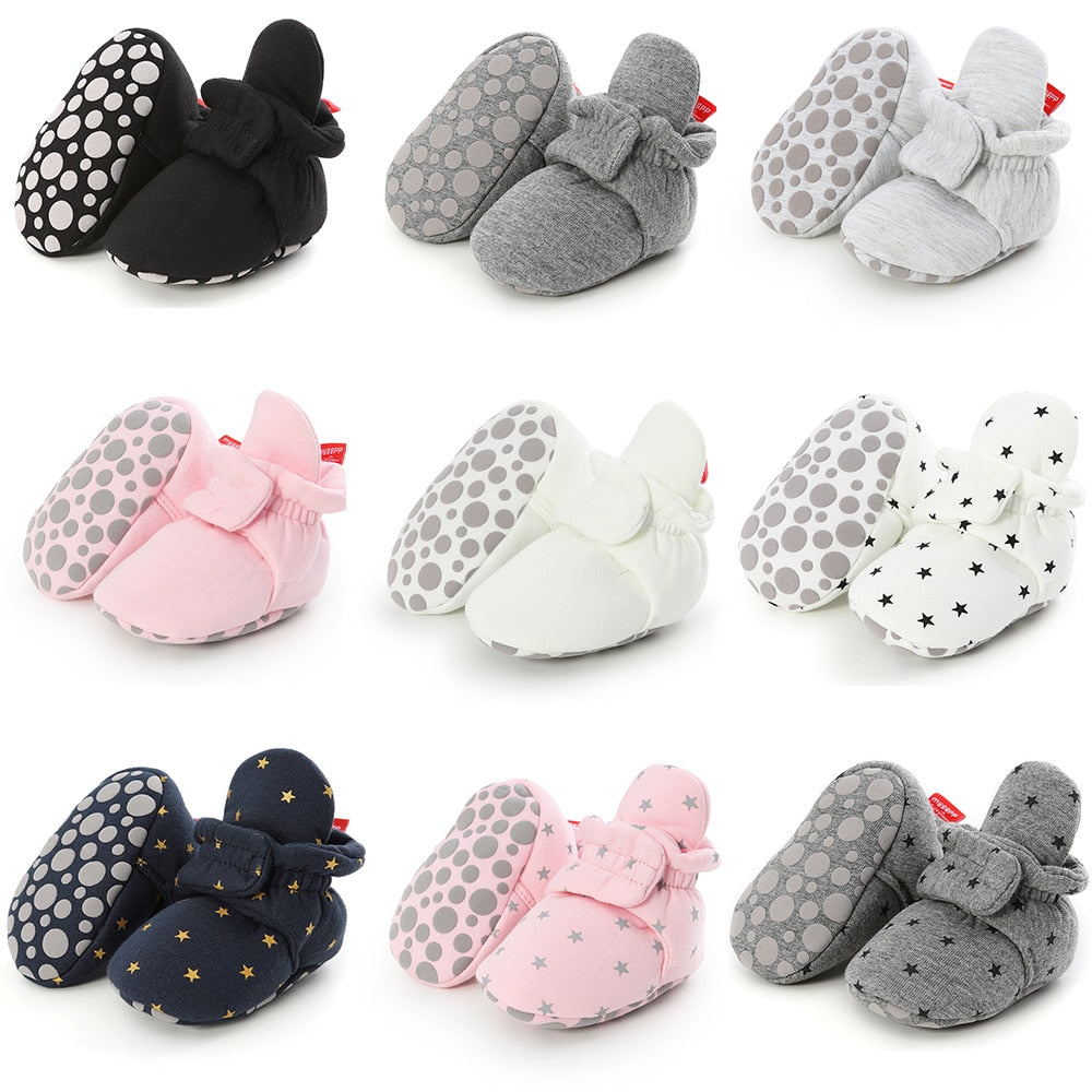 Newborn Baby Socks Shoes Boy Girl Star Toddler First Walkers Booties Cotton Comfort Soft Anti-slip Warm Infant Crib Shoes - Baby Homez