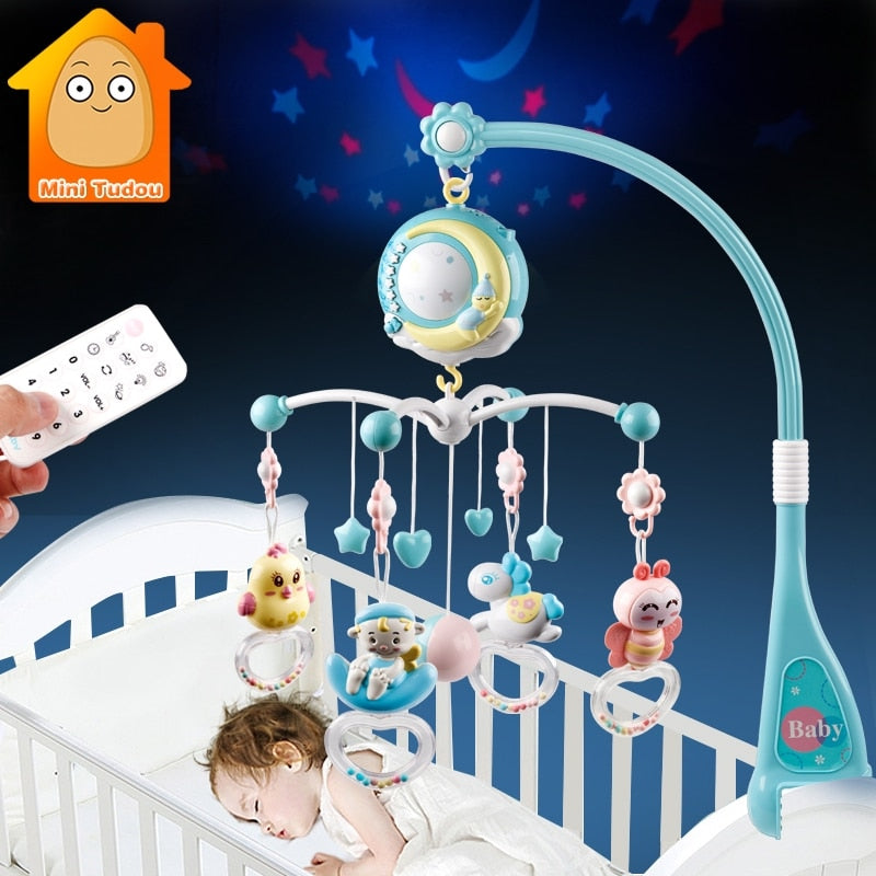Baby Rattles Crib Mobiles Toy Holder Rotating Mobile Bed Bell Musical Box Projection 0-12 Months Newborn Infant Baby Boy Toys - Baby Homez