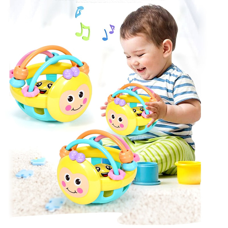 Soft Rubber Juguetes Bebe Cartoon Bee Hand Knocking Rattle Dumbbell Early Educational Toy For Kid Hand Bell Baby Toys 0-12 Month - Baby Homez