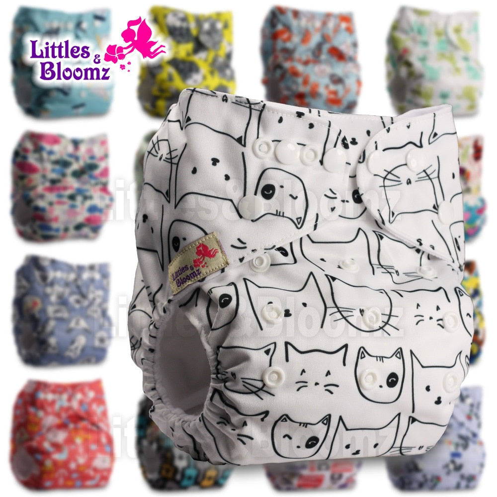 Littles&Bloomz Baby Washable Reusable Real Cloth Pocket Nappy Diaper Cover Wrap suits Birth to Potty One Size Nappy  Inserts - Baby Homez
