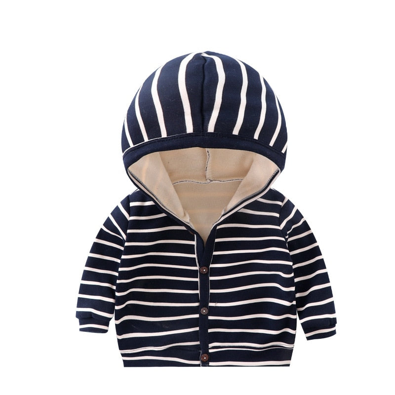 Baby Spring Autumn Striped Cardigan Button Velvet Lining Clothes Newborn Infant Baby Girls Boys Long Sleeves Coat Tops Jacket - Baby Homez
