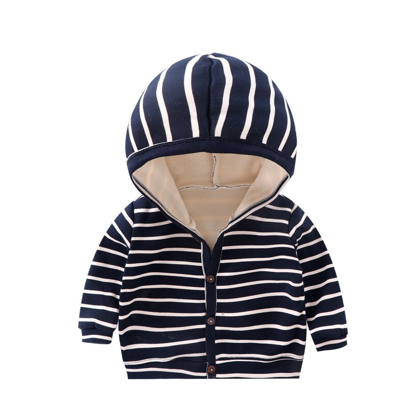 Baby Spring Autumn Striped Cardigan Button Velvet Lining Clothes Newborn Infant Baby Girls Boys Long Sleeves Coat Tops Jacket - Baby Homez