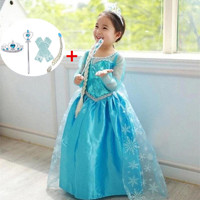 Fancy 4-10y Baby Girl Princess Elsa Dress for Girls Clothing Wear Cosplay Elza Costume Halloween Christmas Party With Crown - Baby Homez