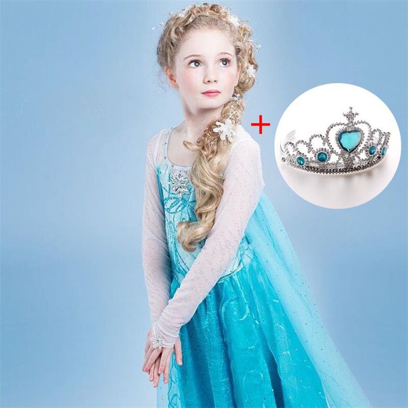 Fancy 4-10y Baby Girl Princess Elsa Dress for Girls Clothing Wear Cosplay Elza Costume Halloween Christmas Party With Crown - Baby Homez