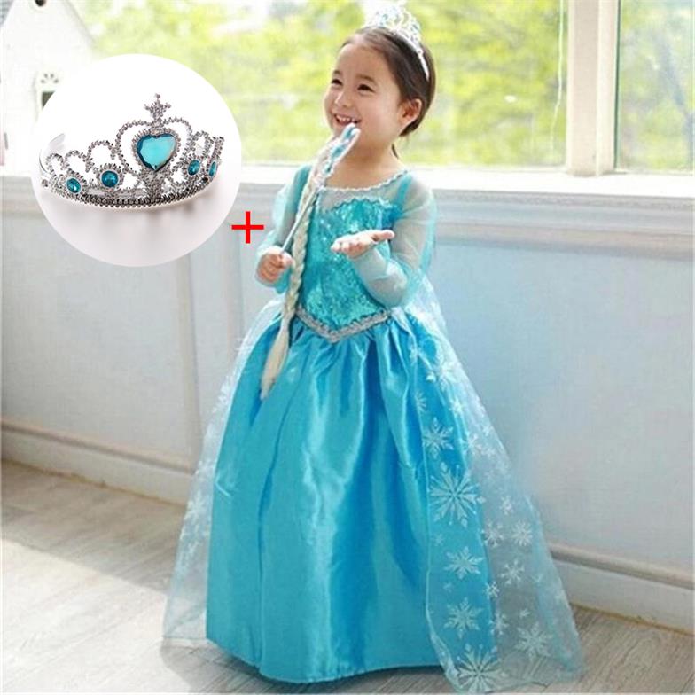 Fancy 4-10y Baby Girl Princess Elsa Dress for Girls Clothing Wear Cosplay Elza Costume Halloween Christmas Party With Crown - Baby Homez