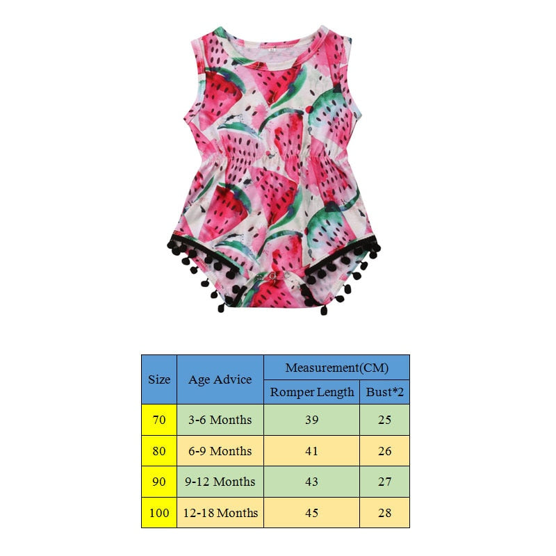 Infant Newborn Baby Girls Romper Summer Baby Clothes Flower Watermelon Print Tassel Jumpsuit Playsuit Sunsuit Baby Girl Costumes - Baby Homez