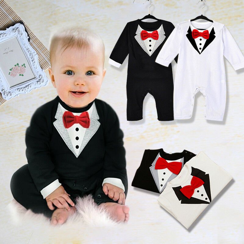 Toddler Kid Infant Baby Boy Clothes Gentleman Suit Long Sleeve Romper Bow Tie Jumpsuit One-piece Outfit Baby Clothing 0-3T - Baby Homez