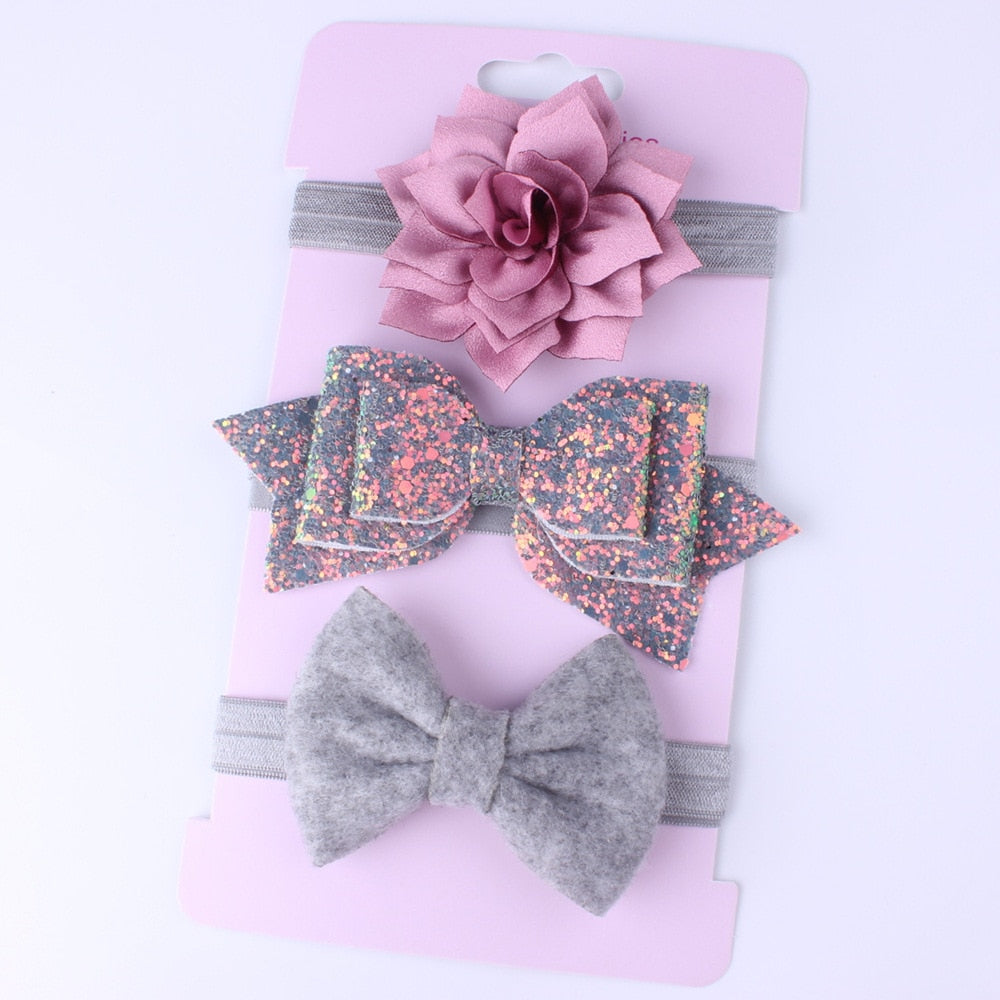 New 3pcs Baby Girls Headband Set Bow Knot Head Bandage Kids Toddlers Headwear Flower Hair Band Infant Clothing Accessories - Baby Homez