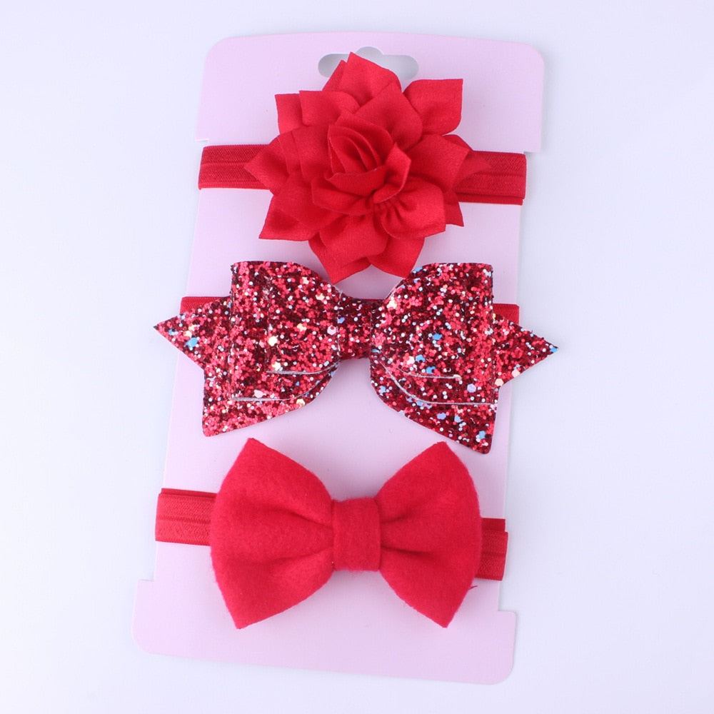 New 3pcs Baby Girls Headband Set Bow Knot Head Bandage Kids Toddlers Headwear Flower Hair Band Infant Clothing Accessories - Baby Homez