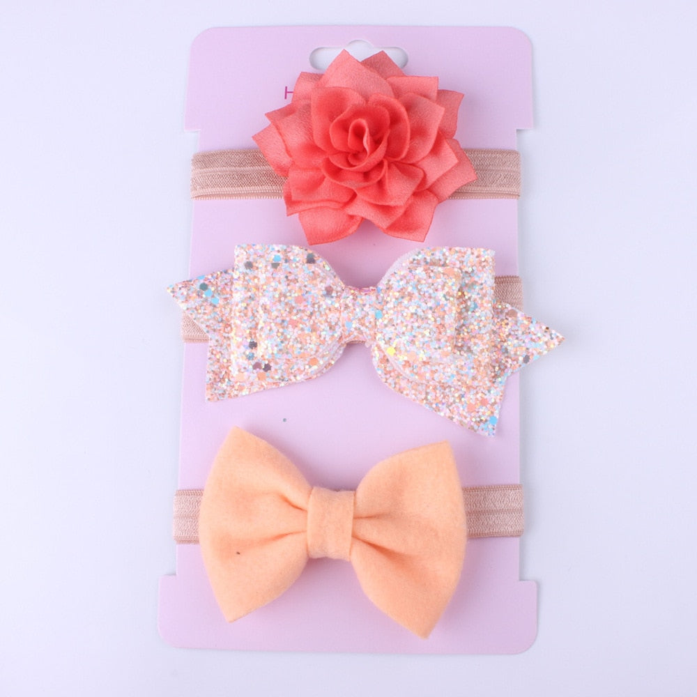 New 3pcs Baby Girls Headband Set Bow Knot Head Bandage Kids Toddlers Headwear Flower Hair Band Infant Clothing Accessories - Baby Homez