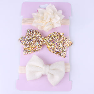 New 3pcs Baby Girls Headband Set Bow Knot Head Bandage Kids Toddlers Headwear Flower Hair Band Infant Clothing Accessories - Baby Homez