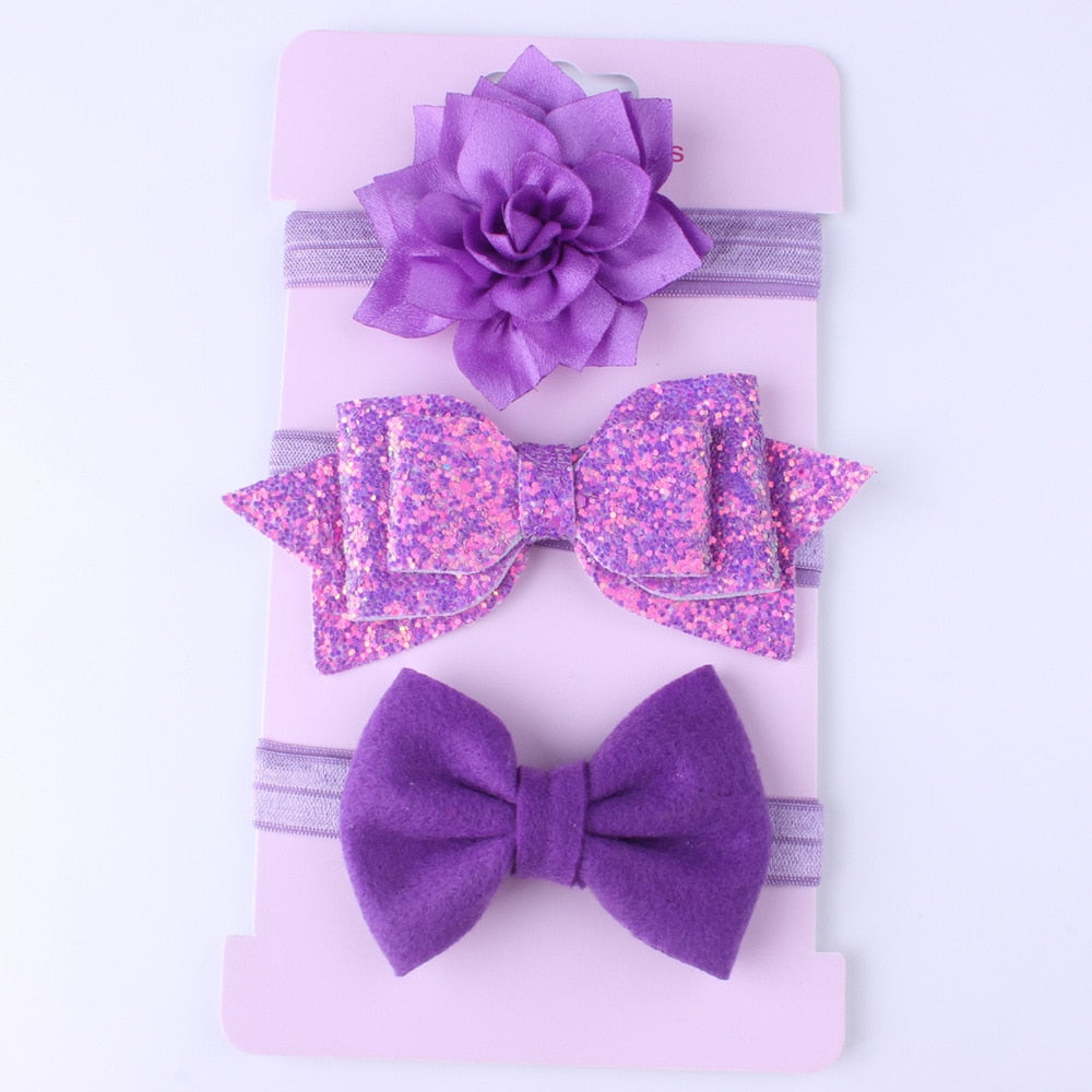 New 3pcs Baby Girls Headband Set Bow Knot Head Bandage Kids Toddlers Headwear Flower Hair Band Infant Clothing Accessories - Baby Homez