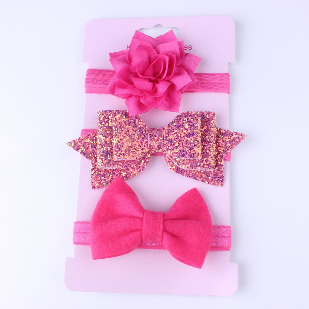 New 3pcs Baby Girls Headband Set Bow Knot Head Bandage Kids Toddlers Headwear Flower Hair Band Infant Clothing Accessories - Baby Homez