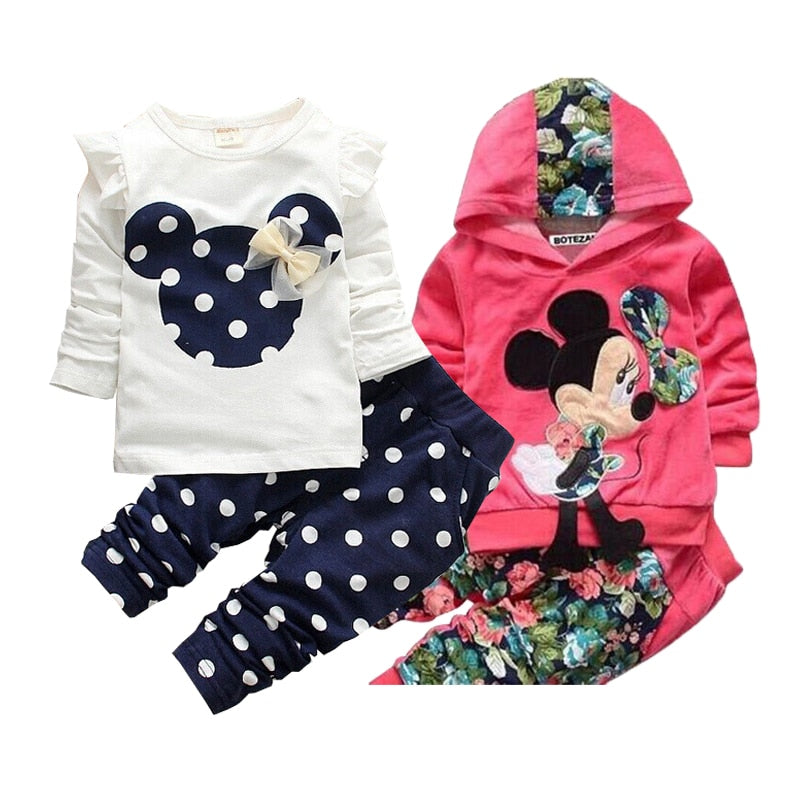 Girls clothing sets Mickey Children Clothes Set Cotton Bow Tops T shirt Leggings Pants Baby Kids 2 Pcs Suit Costume For 0-4 Year - Baby Homez