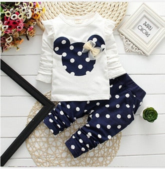 Girls clothing sets Mickey Children Clothes Set Cotton Bow Tops T shirt Leggings Pants Baby Kids 2 Pcs Suit Costume For 0-4 Year - Baby Homez