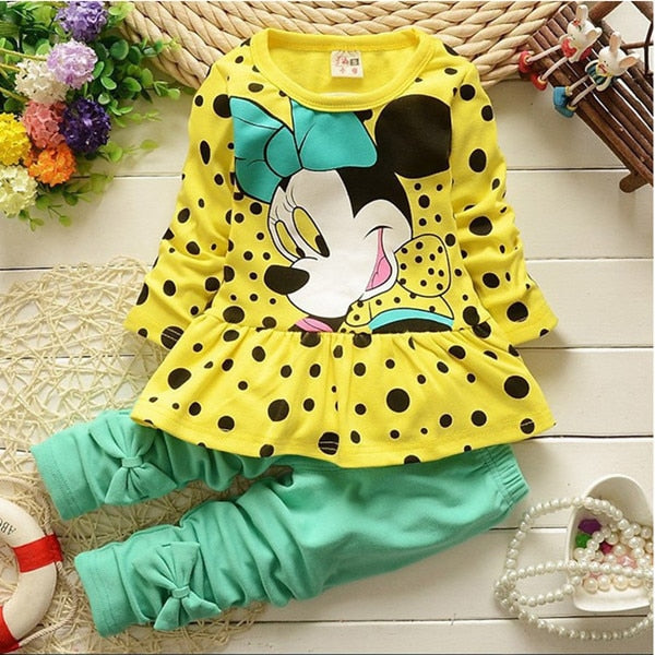 Girls clothing sets Mickey Children Clothes Set Cotton Bow Tops T shirt Leggings Pants Baby Kids 2 Pcs Suit Costume For 0-4 Year - Baby Homez