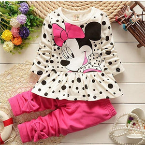 Girls clothing sets Mickey Children Clothes Set Cotton Bow Tops T shirt Leggings Pants Baby Kids 2 Pcs Suit Costume For 0-4 Year - Baby Homez