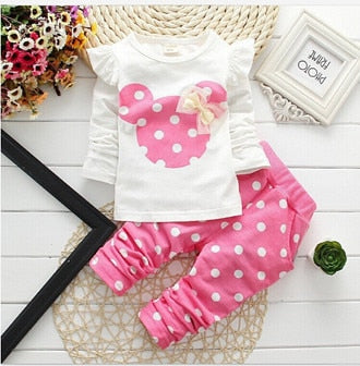 Girls clothing sets Mickey Children Clothes Set Cotton Bow Tops T shirt Leggings Pants Baby Kids 2 Pcs Suit Costume For 0-4 Year - Baby Homez
