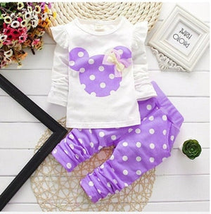 Girls clothing sets Mickey Children Clothes Set Cotton Bow Tops T shirt Leggings Pants Baby Kids 2 Pcs Suit Costume For 0-4 Year - Baby Homez