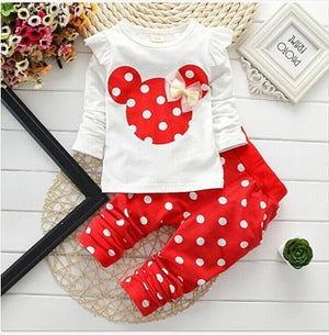 Girls clothing sets Mickey Children Clothes Set Cotton Bow Tops T shirt Leggings Pants Baby Kids 2 Pcs Suit Costume For 0-4 Year - Baby Homez