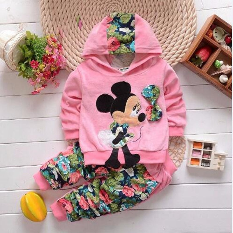Girls clothing sets Mickey Children Clothes Set Cotton Bow Tops T shirt Leggings Pants Baby Kids 2 Pcs Suit Costume For 0-4 Year - Baby Homez