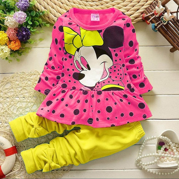 Girls clothing sets Mickey Children Clothes Set Cotton Bow Tops T shirt Leggings Pants Baby Kids 2 Pcs Suit Costume For 0-4 Year - Baby Homez