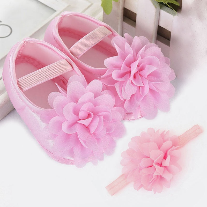 Baby Shoes Headband Set Cute Flower Unicorn Toddler Shoes For Girls Soft Sole Anti Slip Baby Girl Shoes First Walkers - Baby Homez