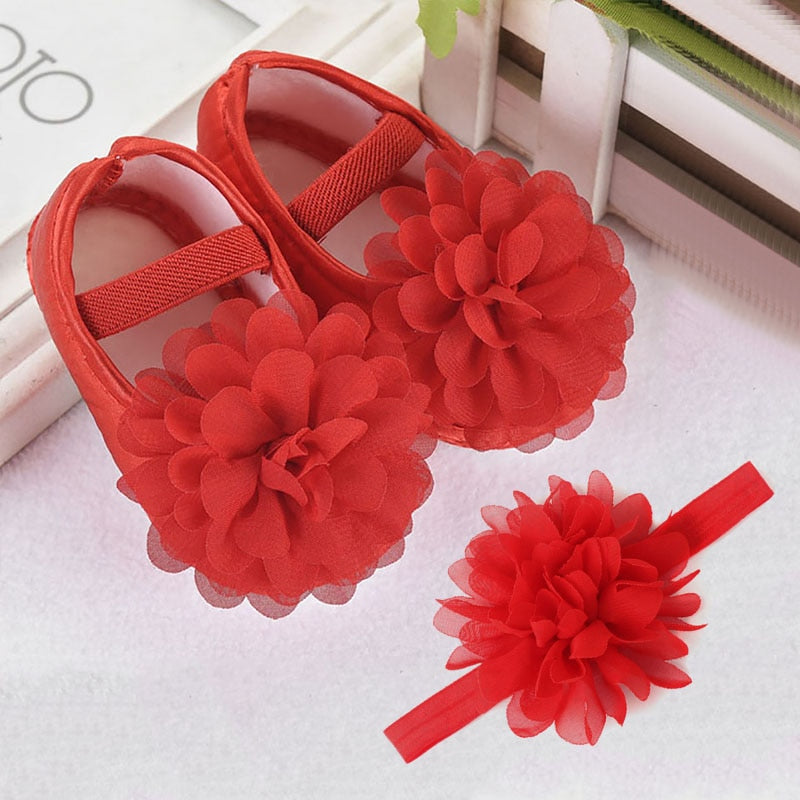 Baby Shoes Headband Set Cute Flower Unicorn Toddler Shoes For Girls Soft Sole Anti Slip Baby Girl Shoes First Walkers - Baby Homez