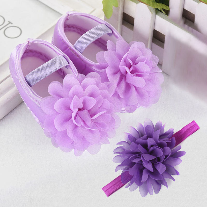 Baby Shoes Headband Set Cute Flower Unicorn Toddler Shoes For Girls Soft Sole Anti Slip Baby Girl Shoes First Walkers - Baby Homez