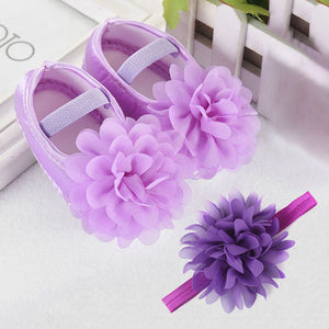 Baby Shoes Headband Set Cute Flower Unicorn Toddler Shoes For Girls Soft Sole Anti Slip Baby Girl Shoes First Walkers - Baby Homez