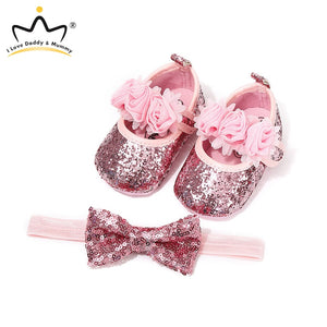 Baby Shoes Headband Set Cute Flower Unicorn Toddler Shoes For Girls Soft Sole Anti Slip Baby Girl Shoes First Walkers - Baby Homez