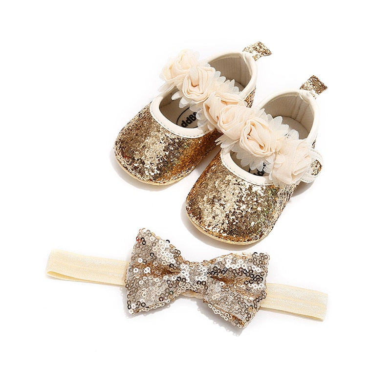 Baby Shoes Headband Set Cute Flower Unicorn Toddler Shoes For Girls Soft Sole Anti Slip Baby Girl Shoes First Walkers - Baby Homez
