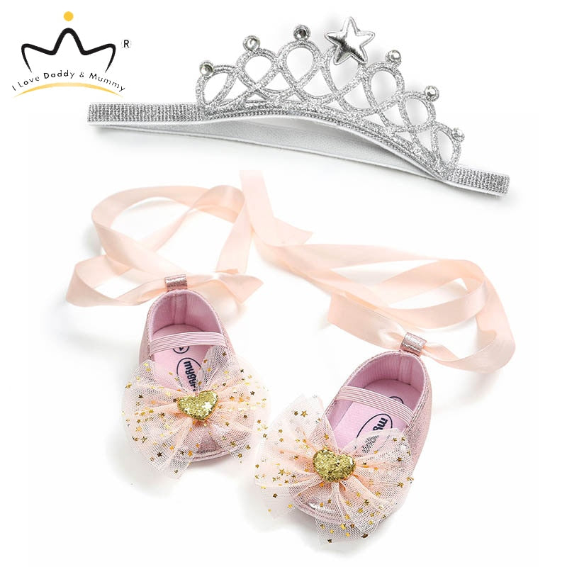 Baby Shoes Headband Set Cute Flower Unicorn Toddler Shoes For Girls Soft Sole Anti Slip Baby Girl Shoes First Walkers - Baby Homez