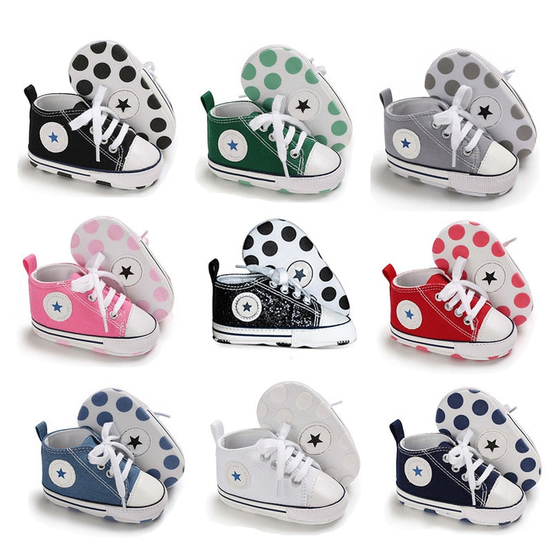 Newborn First Walkers Crib Shoe White Soft Anti-Slip Sole Unisex Toddler Casual Canvas Baby Infant Boy Girl Shoes - Baby Homez