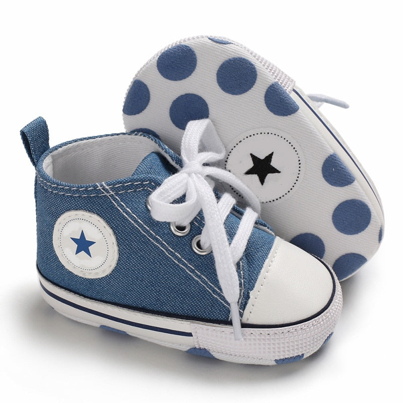 Newborn First Walkers Crib Shoe White Soft Anti-Slip Sole Unisex Toddler Casual Canvas Baby Infant Boy Girl Shoes - Baby Homez