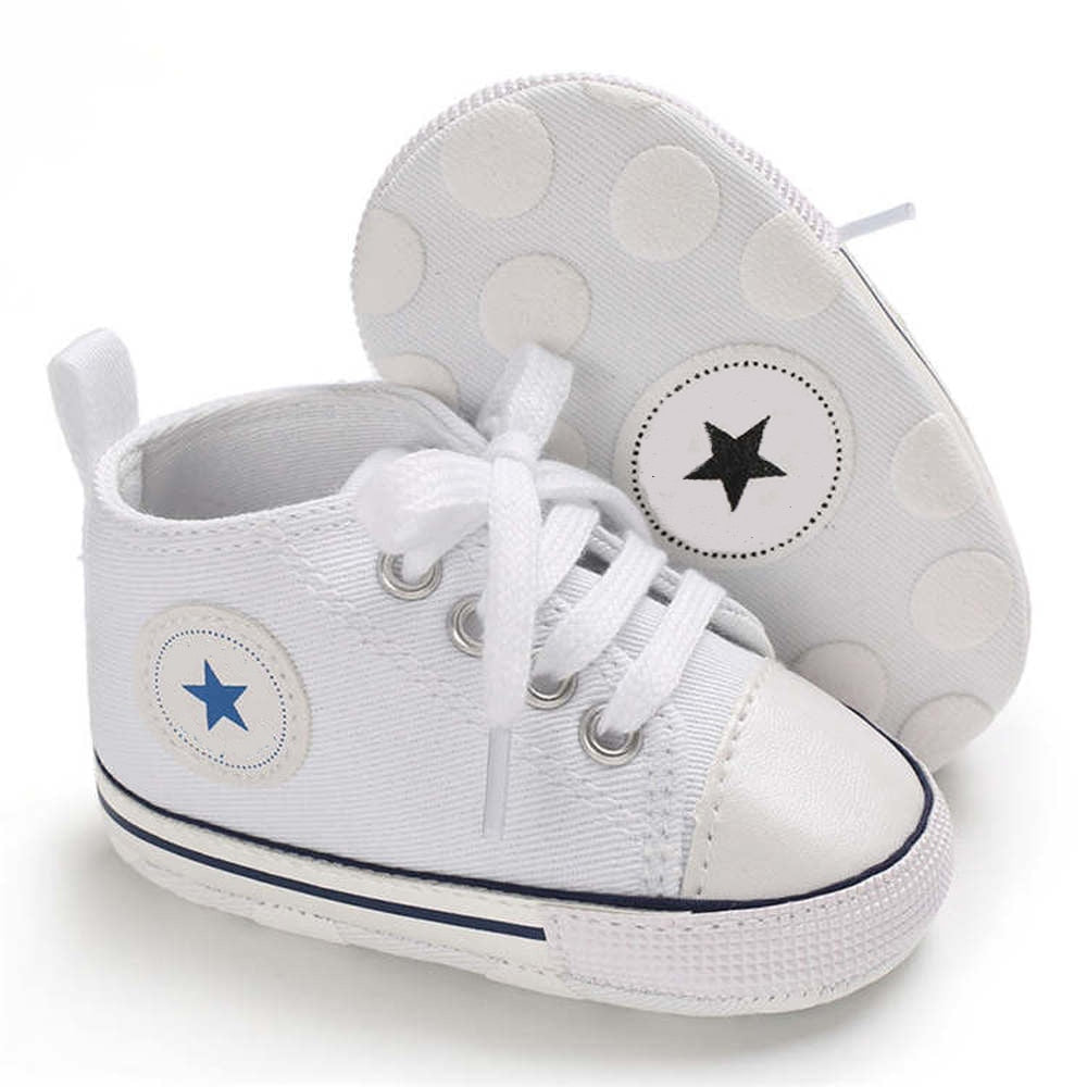 Newborn First Walkers Crib Shoe White Soft Anti-Slip Sole Unisex Toddler Casual Canvas Baby Infant Boy Girl Shoes - Baby Homez