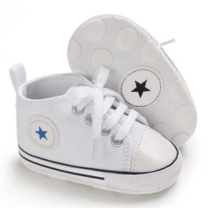 Newborn First Walkers Crib Shoe White Soft Anti-Slip Sole Unisex Toddler Casual Canvas Baby Infant Boy Girl Shoes - Baby Homez