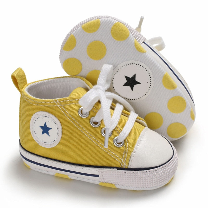 Newborn First Walkers Crib Shoe White Soft Anti-Slip Sole Unisex Toddler Casual Canvas Baby Infant Boy Girl Shoes - Baby Homez