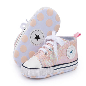 Newborn First Walkers Crib Shoe White Soft Anti-Slip Sole Unisex Toddler Casual Canvas Baby Infant Boy Girl Shoes - Baby Homez