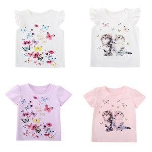 Cotton Baby Toddler Tops Kids Summer Short Sleeve T Shirt Girls Children's Clothing Princess Print Animal Cat Butterfly T-Shirt - Baby Homez