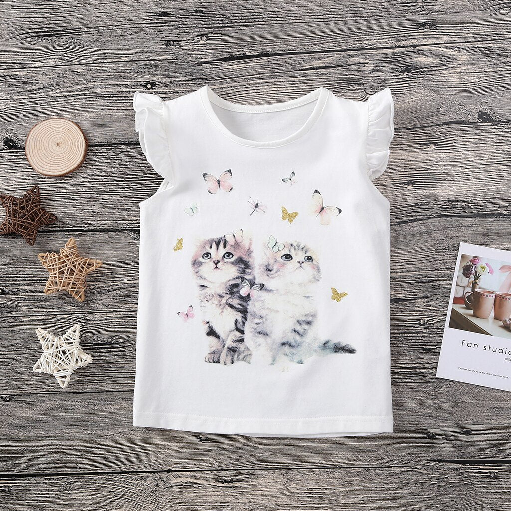 Cotton Baby Toddler Tops Kids Summer Short Sleeve T Shirt Girls Children's Clothing Princess Print Animal Cat Butterfly T-Shirt - Baby Homez