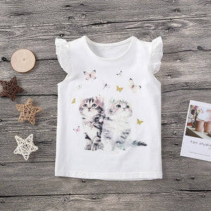 Cotton Baby Toddler Tops Kids Summer Short Sleeve T Shirt Girls Children's Clothing Princess Print Animal Cat Butterfly T-Shirt - Baby Homez